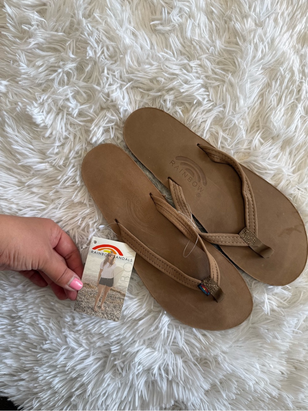 NWT Rainbow Women's Dark Brown Leather Flip Flop Sandals